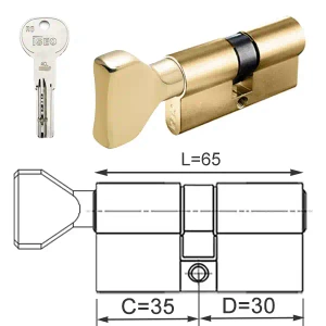 ISEO R6 EXTRA wkładka bębenkowa dwustronna (klucz/gałka) 35Gx30 gałka od 35, mosiężna matowa