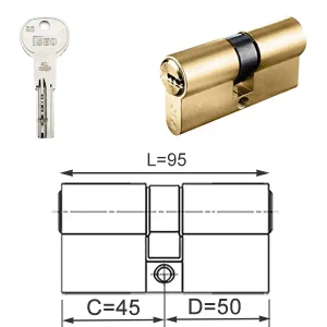 ISEO R6 EXTRA wkładka bębenkowa dwustronna (klucz/klucz) 45x50, mosiężna matowa