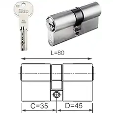 ISEO R6 EXTRA wkładka bębenkowa dwustronna (klucz/klucz) 35x45, niklowana matowa