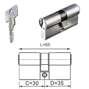 ISEO F6 Extra wkładka bębenkowa dwustronna (klucz/klucz) 30x35, niklowana matowa