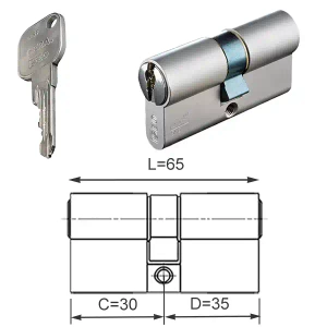 ISEO CSF F9 Basic wkładka bębenkowa dwustronna  (klucz/klucz) 30x35, niklowana matowa
