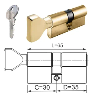 ISEO F5 wkładka bębenkowa dwustronna  (klucz/gałka) 30Gx35 gałka od 30, mosiężna matowa