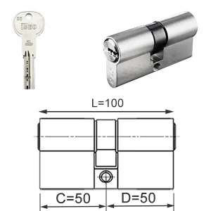ISEO R6 EXTRA wkładka bębenkowa dwustronna  (klucz/klucz) 50x50, niklowana matowa