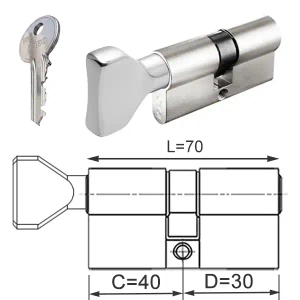 ISEO F5 wkładka bębenkowa dwustronna (klucz/gałka) 40Gx30 gałka od 40, niklowana matowa