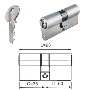 ISEO F5 wkładka bębenkowa dwustronna  (klucz/klucz) 35x60, niklowana matowa