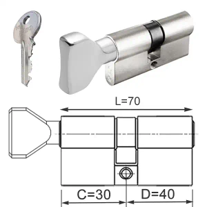 ISEO F5 wkładka bębenkowa dwustronna  (klucz/gałka) 30Gx40 gałka od 30, niklowana matowa
