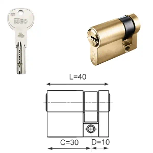 ISEO R6 Extra wkładka bębenkowa jednostronna 30x10, mosiężna matowa