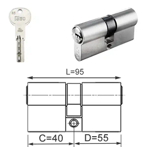 ISEO R6 EXTRA wkładka bębenkowa dwustronna  (klucz/klucz) 40x55, niklowana matowa