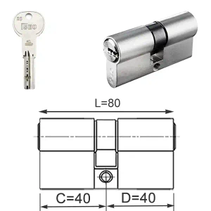 ISEO R6 EXTRA wkładka bębenkowa dwustronna (klucz/klucz) 40x40, niklowana matowa
